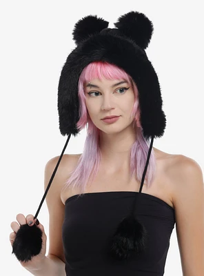 Black Bear Hear Fuzzy Pom Beanie