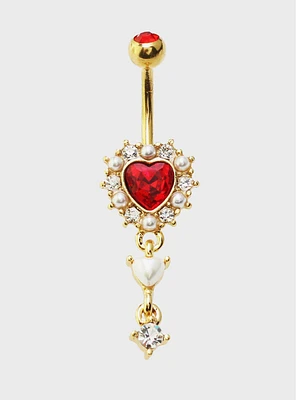 14G Steel Gold Red Heart Navel Barbell