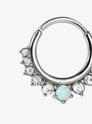 Steel Silver Opal & CZ Hinged Clicker