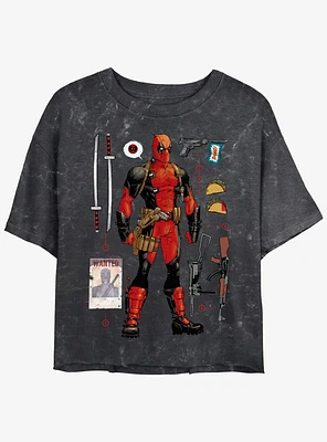 Marvel Deadpool Mercenary Items Girls Mineral Wash Crop T-Shirt