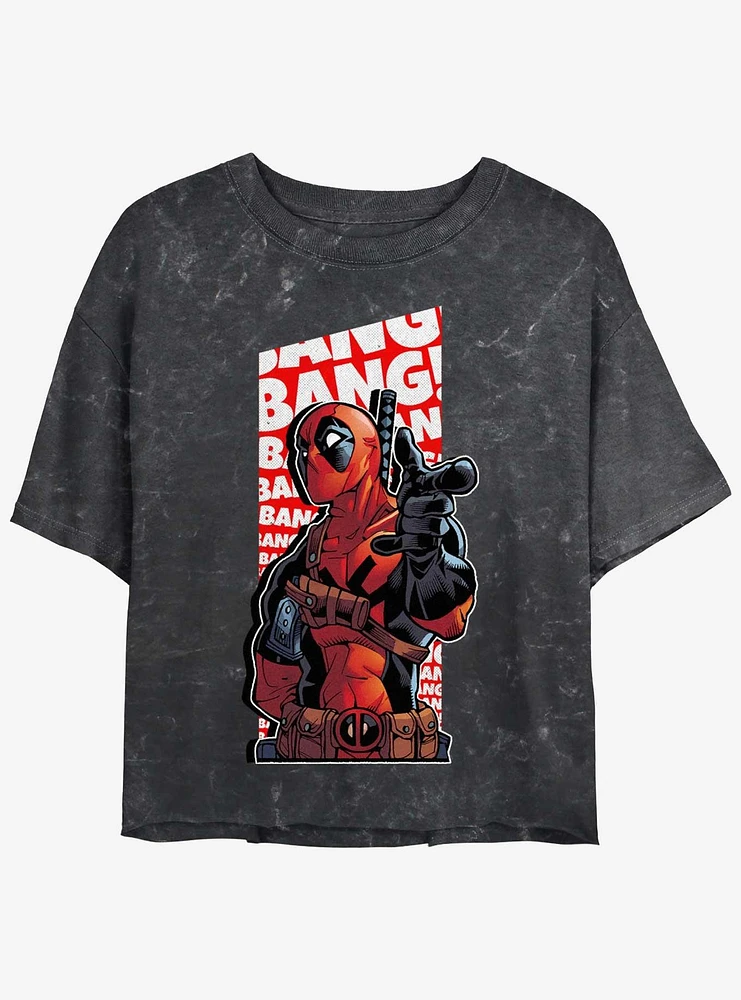 Marvel Deadpool Bang Finger Gun Girls Mineral Wash Crop T-Shirt