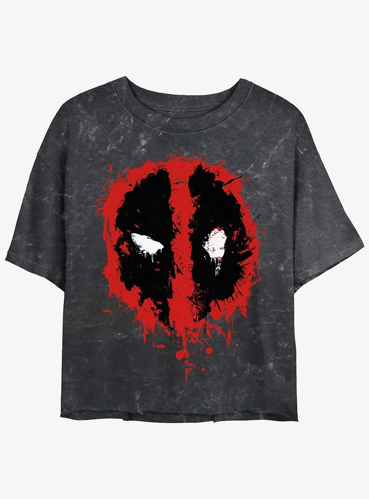 Marvel Deadpool Splatter Dead Eye Girls Mineral Wash Crop T-Shirt