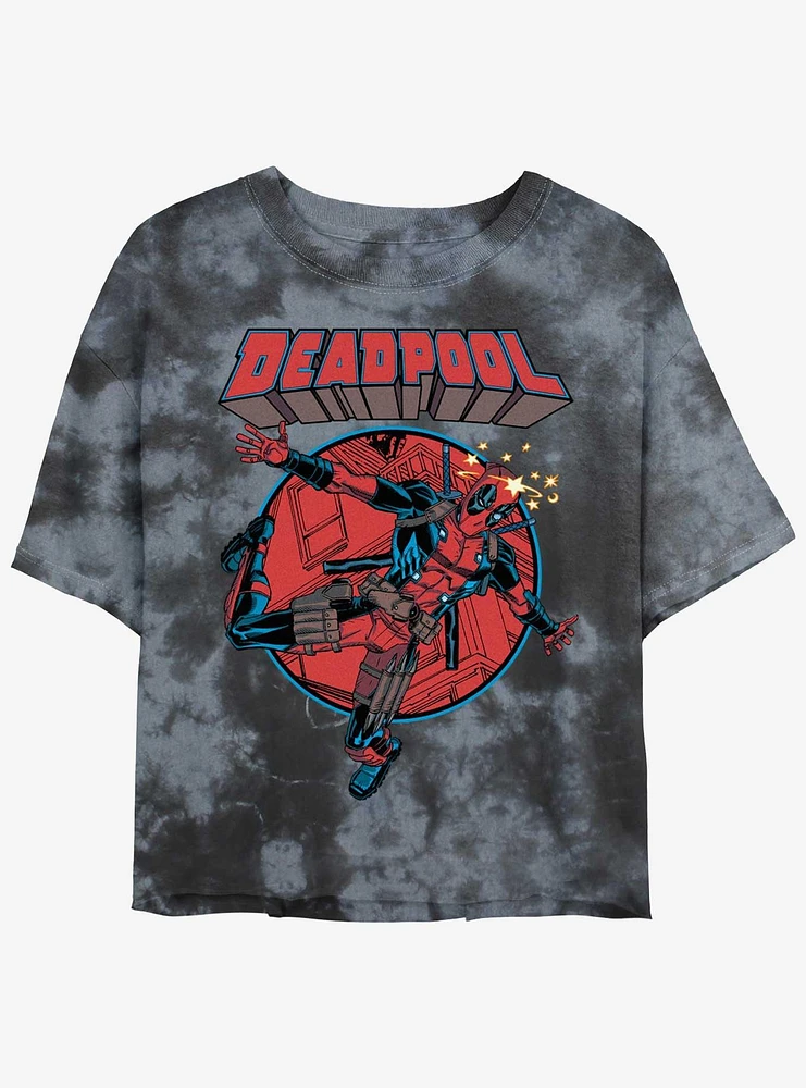 Marvel Deadpool Falling Dummy Girls Tie-Dye Crop T-Shirt