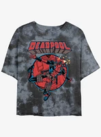 Marvel Deadpool Falling Dummy Girls Tie-Dye Crop T-Shirt