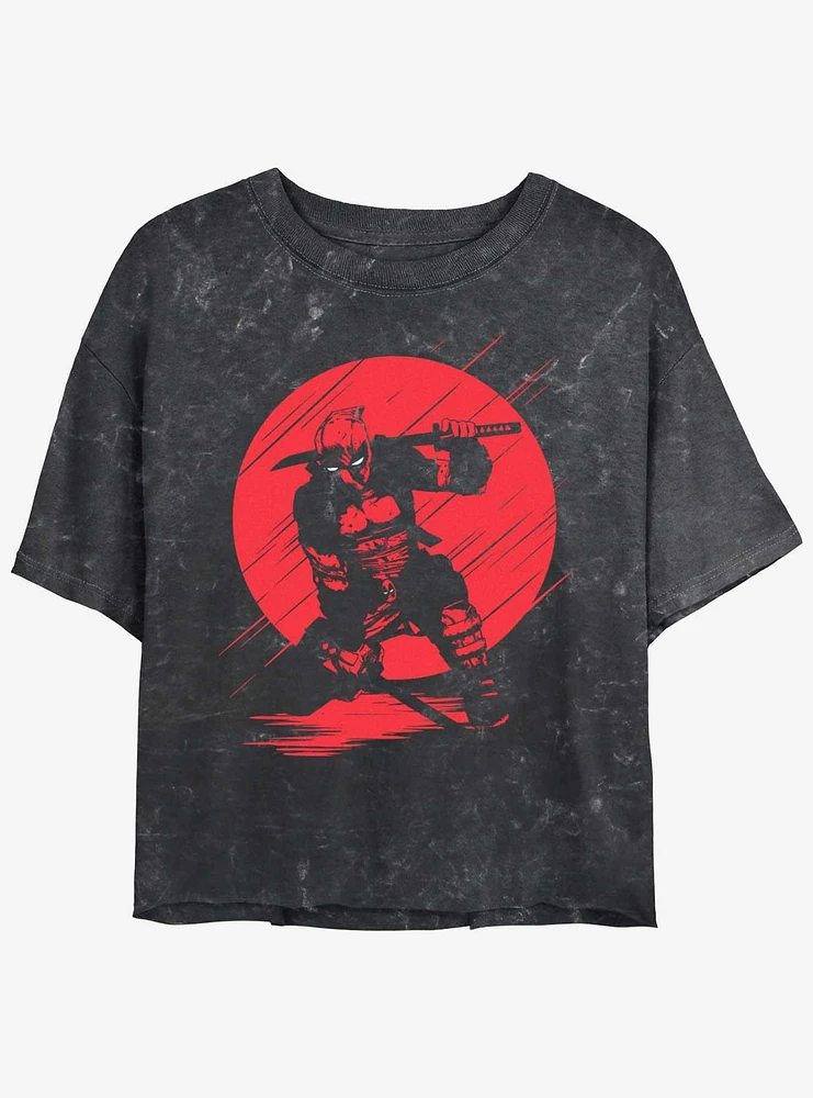 Marvel Deadpool Red Moon Silhouette Girls Mineral Wash Crop T-Shirt