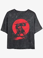 Marvel Deadpool Red Moon Silhouette Girls Mineral Wash Crop T-Shirt