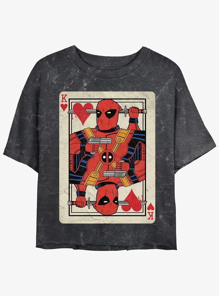Marvel Deadpool King Of Hearts Card Girls Mineral Wash Crop T-Shirt