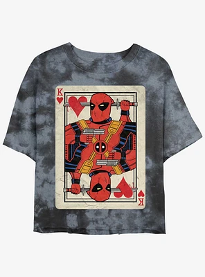 Marvel Deadpool King Of Hearts Card Girls Tie-Dye Crop T-Shirt
