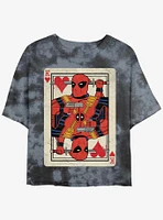 Marvel Deadpool King Of Hearts Card Girls Tie-Dye Crop T-Shirt