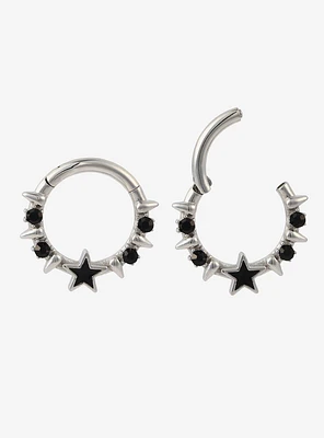 Steel Silver Black Stars & Spikes Hinged Clicker