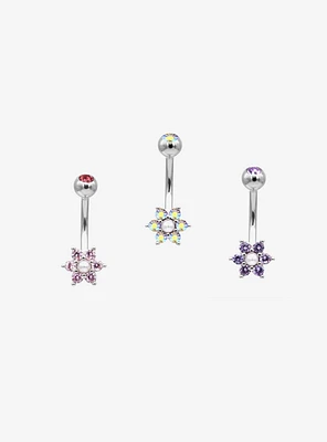 14G Steel Flower Navel Barbell 3 Pack