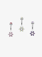 14G Steel Flower Navel Barbell 3 Pack