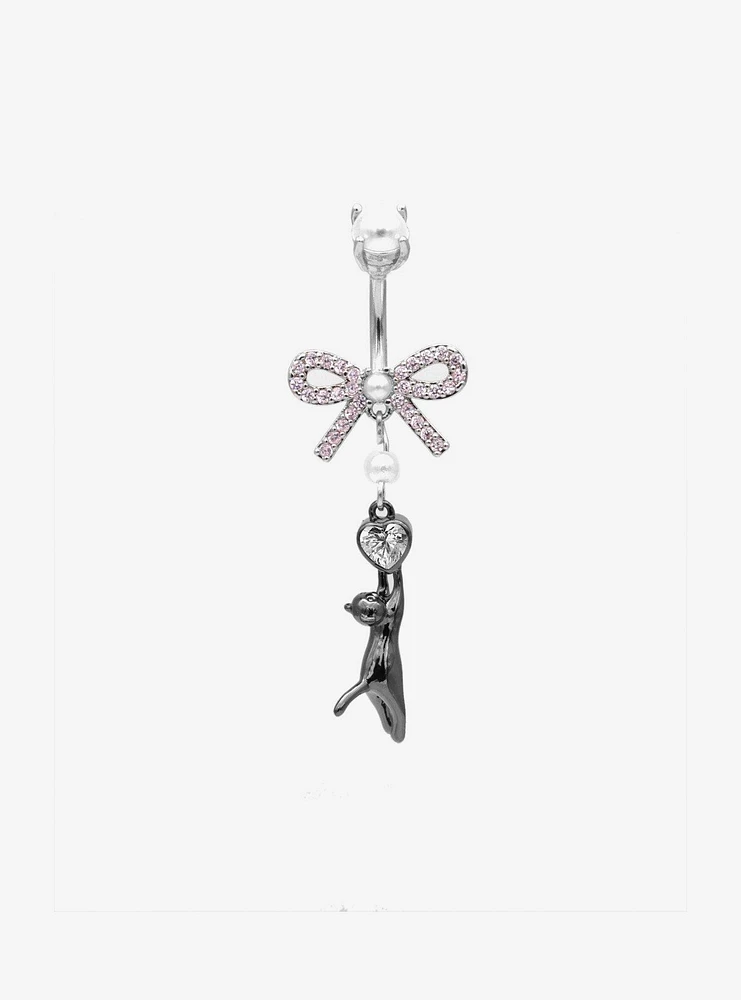 14G Steel Bling Bow Cat Navel Barbell