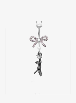 14G Steel Bling Bow Cat Navel Barbell