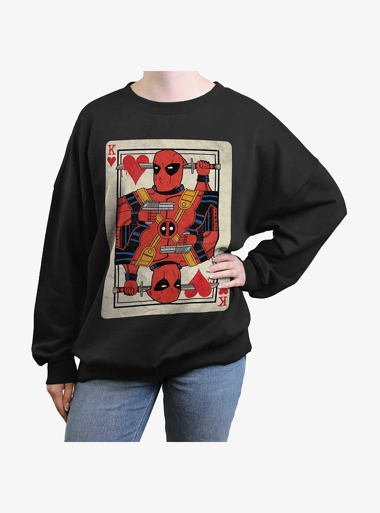 Marvel Deadpool King Of Hearts Card Girls Oversized Sweatshirt