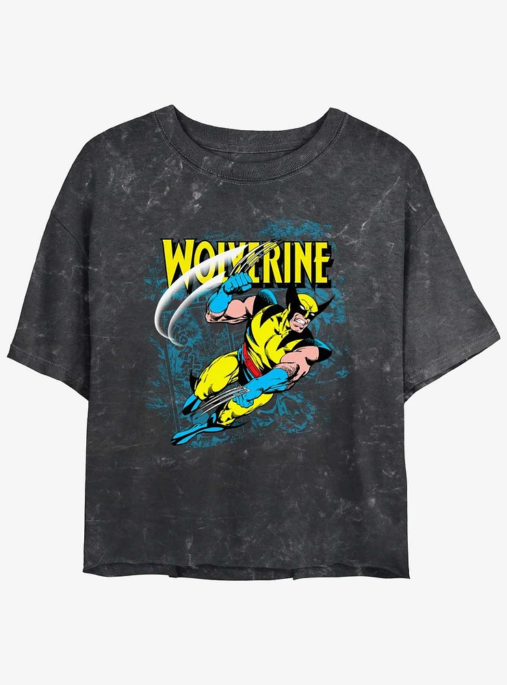 Wolverine Wolf Slash Girls Mineral Wash Crop T-Shirt