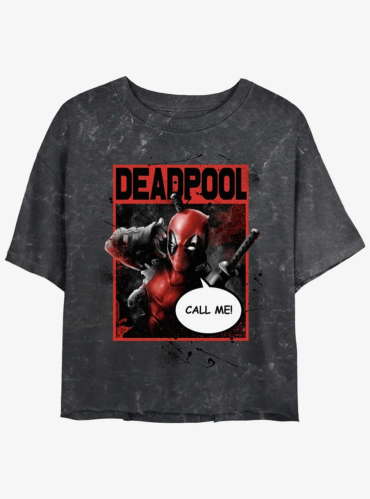 Marvel Deadpool Call Me Poster Womens Mineral Wash Crop T-Shirt