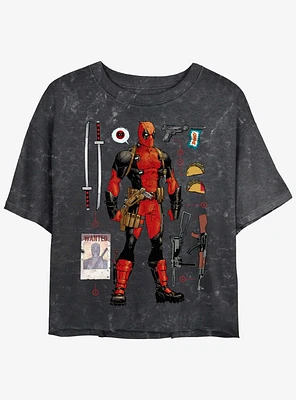 Marvel Deadpool Mercenary Items Womens Mineral Wash Crop T-Shirt