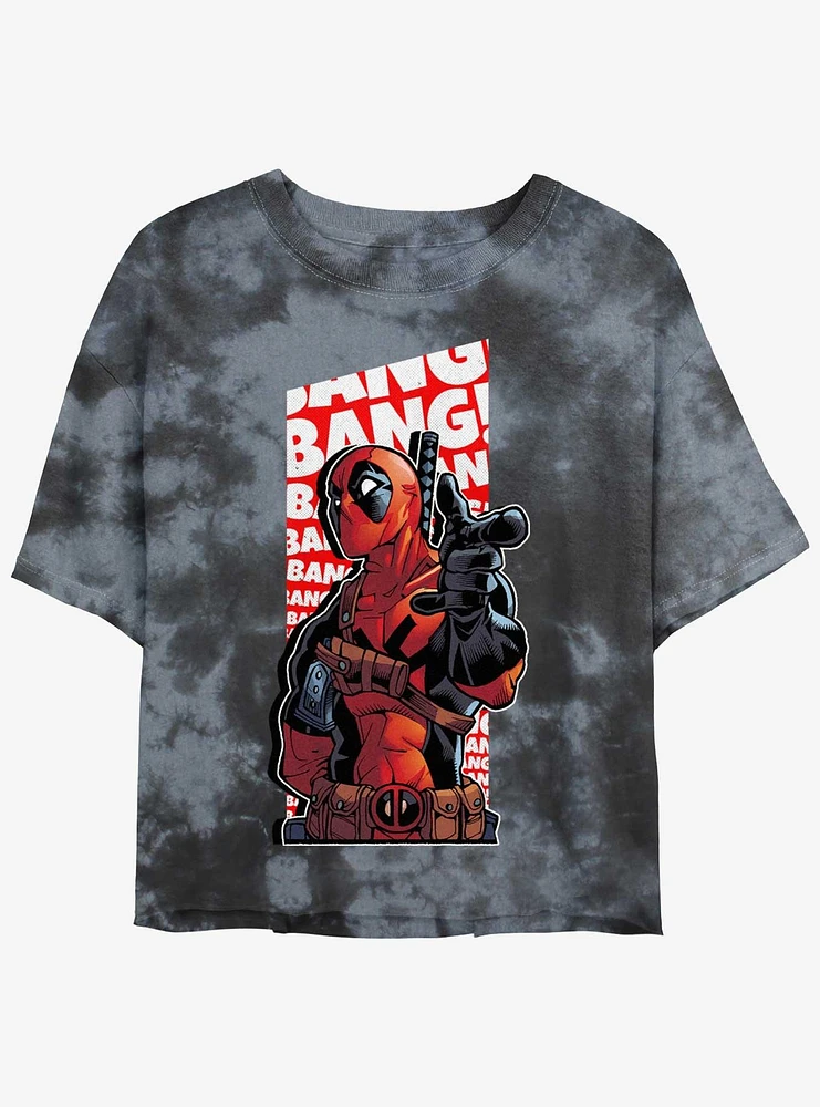 Marvel Deadpool Bang Finger Gun Womens Tie-Dye Crop T-Shirt