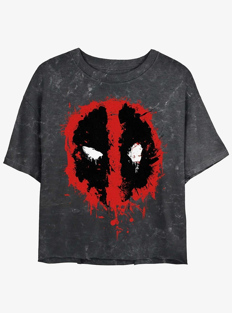 Marvel Deadpool Splatter Dead Eye Womens Mineral Wash Crop T-Shirt