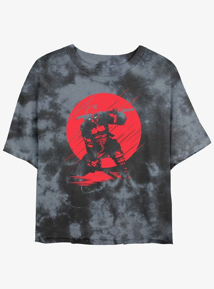 Marvel Deadpool Red Moon Silhouette Womens Tie-Dye Crop T-Shirt