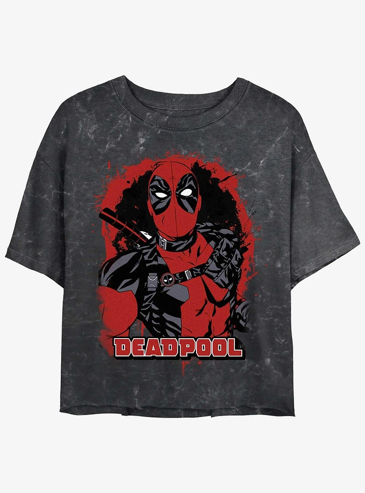 Marvel Deadpool Painted Merc Womens Mineral Wash Crop T-Shirt