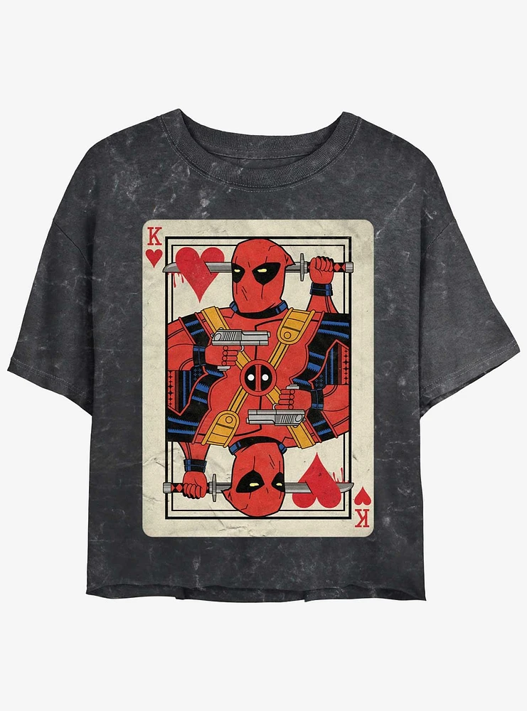 Marvel Deadpool King Of Hearts Card Womens Mineral Wash Crop T-Shirt