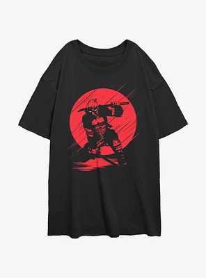 Marvel Deadpool Red Moon Silhouette Womens Oversized T-Shirt