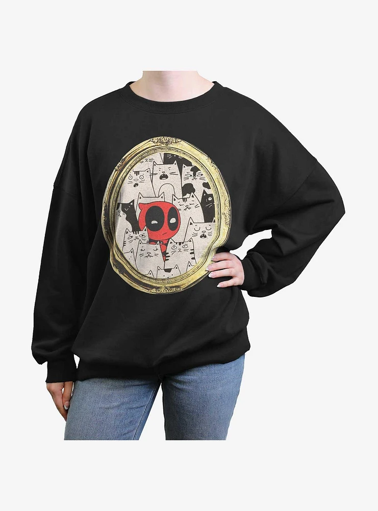 Marvel Deadpool Cats Rule Everything Around Me Portrait Womens Oversized Sweatshirt