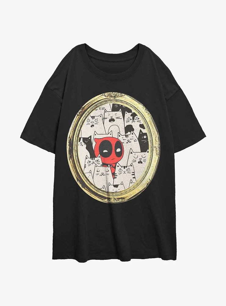 Marvel Deadpool Cats Rule Everything Around Me Portrait Womens Oversized T-Shirt