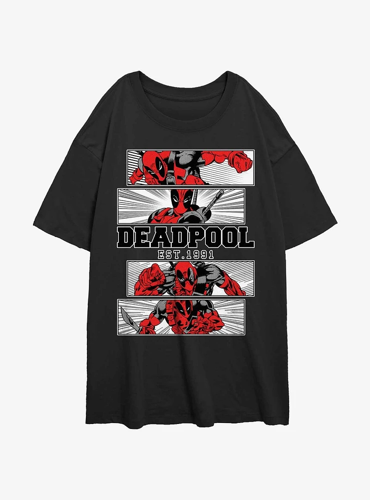 Marvel Deadpool Action Panels Womens Oversized T-Shirt