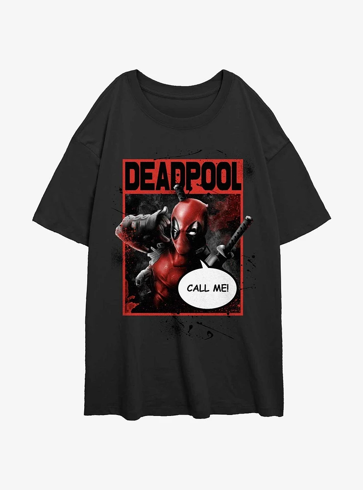 Marvel Deadpool Call Me Poster Womens Oversized T-Shirt