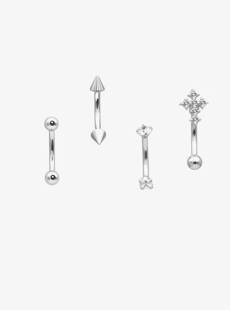 16G Steel Spike Cross Eyebrow Barbell 4 Pack