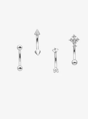 16G Steel Spike Cross Eyebrow Barbell 4 Pack