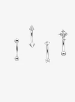 16G Steel Spike Cross Eyebrow Barbell 4 Pack