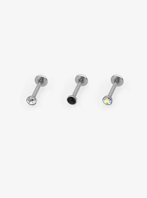 16G Steel Gem Labret Stud 3 Pack