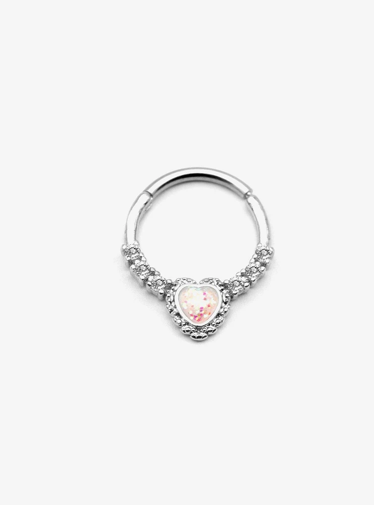 Steel Silver Light Pink Heart Jewel Hinged Clicker