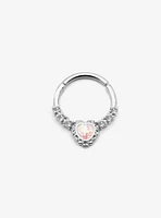 Steel Silver Light Pink Heart Jewel Hinged Clicker