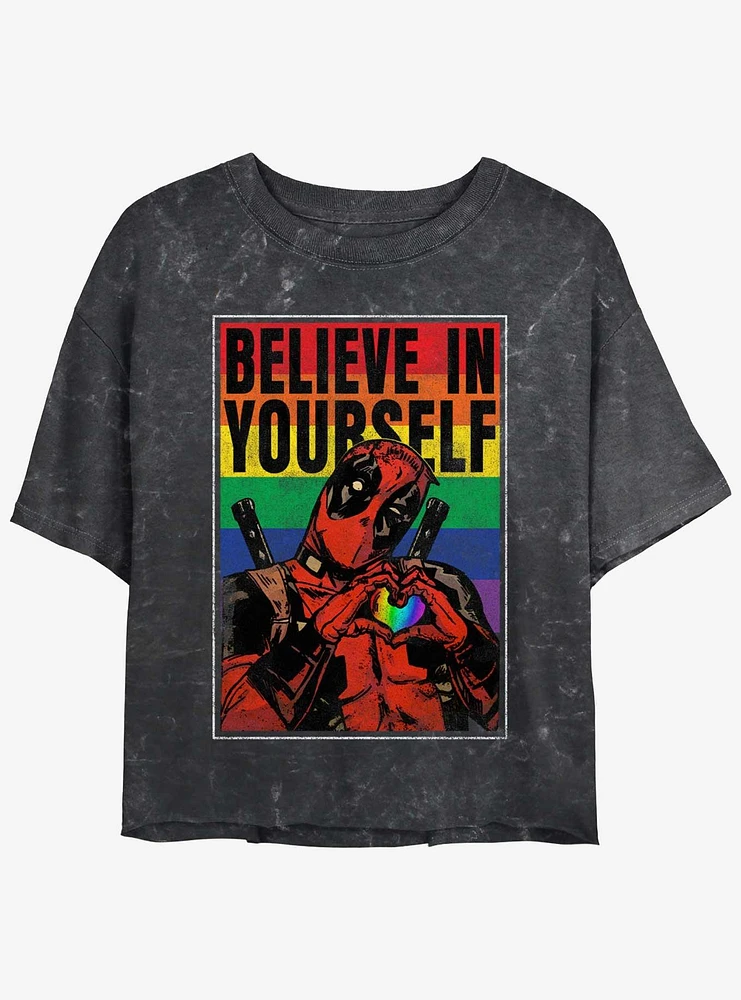Marvel Deadpool Believe Yourself Poster Girls Mineral Wash Crop T-Shirt