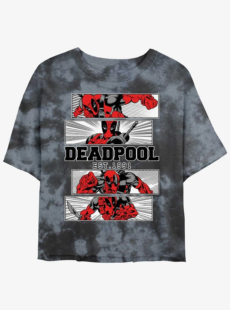 Marvel Deadpool Action Panels Girls Tie-Dye Crop T-Shirt