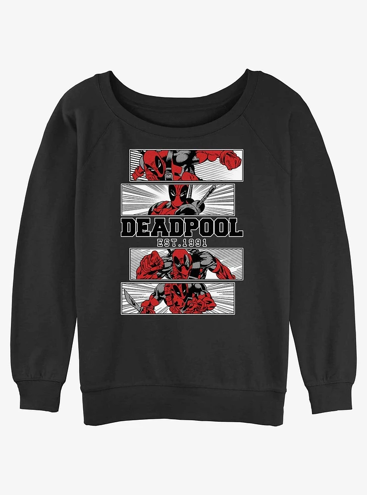 Marvel Deadpool Action Panels Girls Slouchy Sweatshirt