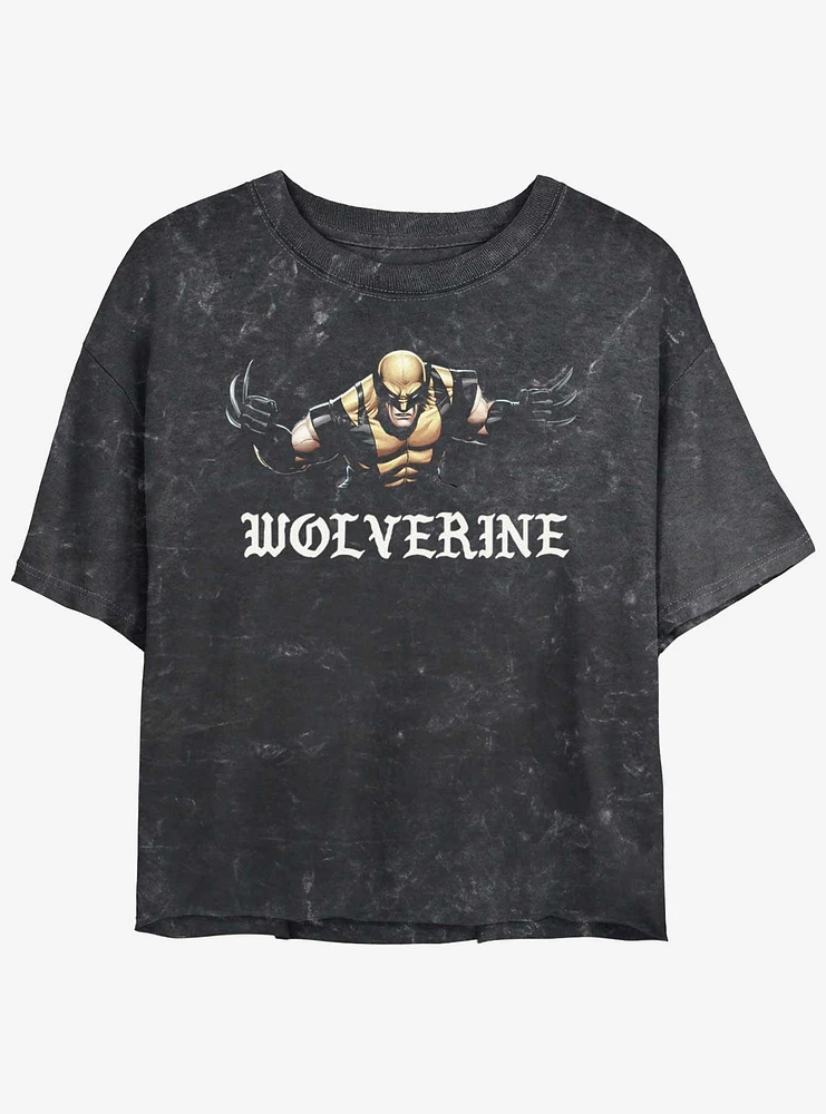 Wolverine Punch With Blades Girls Mineral Wash Crop T-Shirt