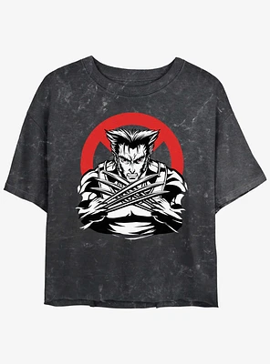 Wolverine Mutated X Logo Girls Mineral Wash Crop T-Shirt