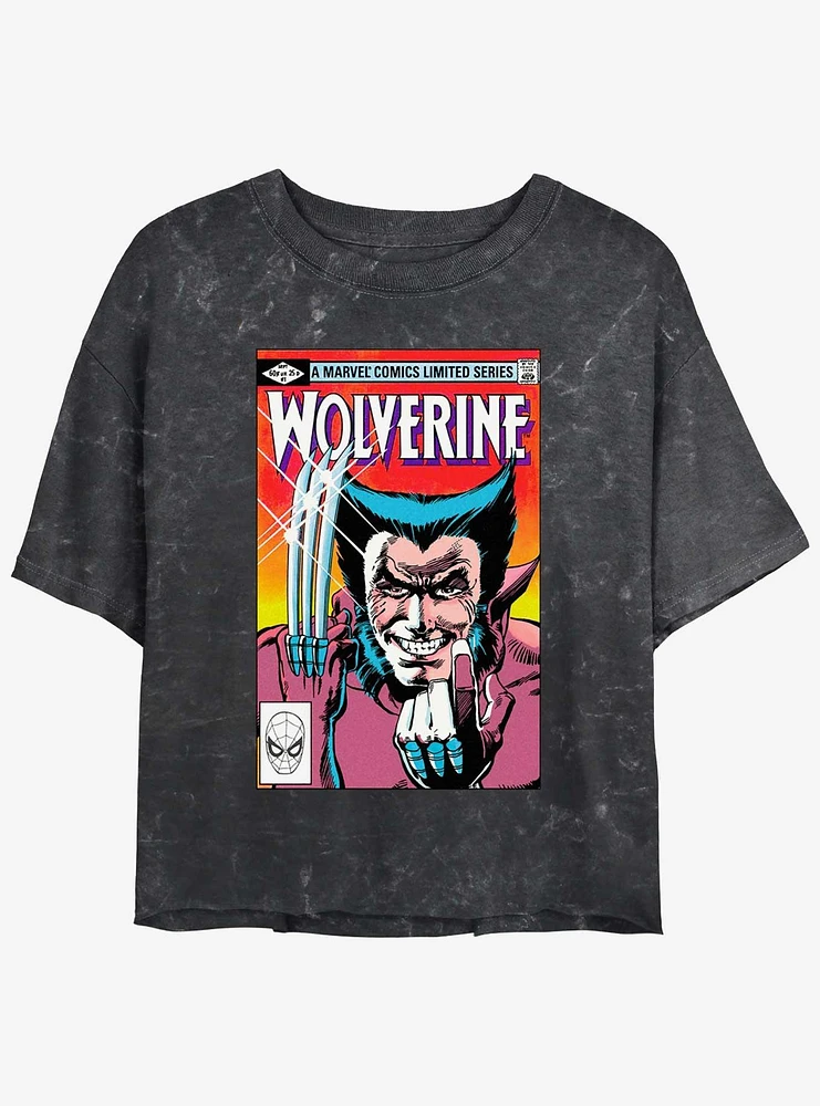 Wolverine Comic Cover Girls Mineral Wash Crop T-Shirt