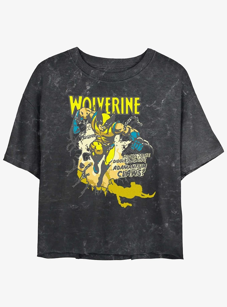 Wolverine Adamantium Time Girls Mineral Wash Crop T-Shirt