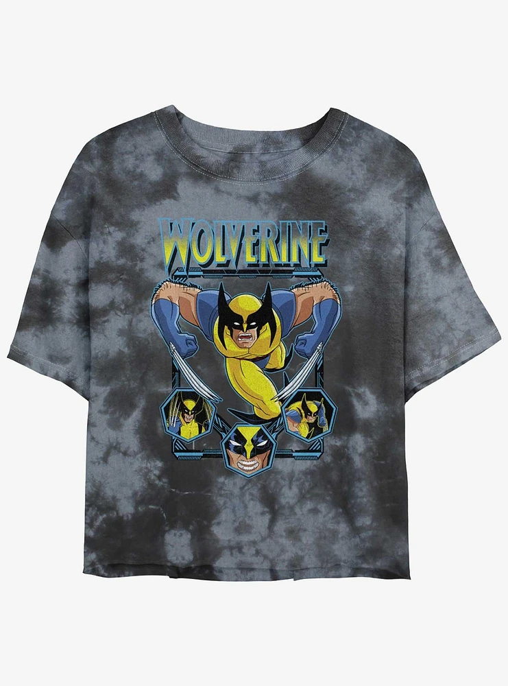 Wolverine Animated Attack Girls Tie-Dye Crop T-Shirt