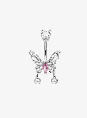 14G Steel Butterfly Bling Navel Barbell