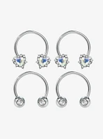 Steel Opal Heart Circular Barbell 4 Pack