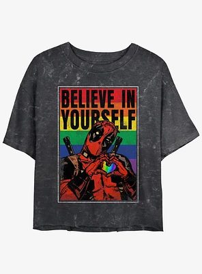 Marvel Deadpool Believe Yourself Poster Womens Mineral Wash Crop T-Shirt