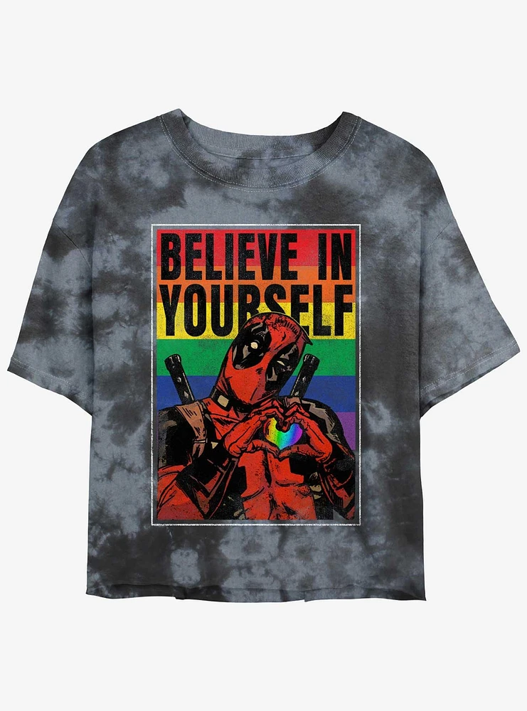 Marvel Deadpool Believe Yourself Poster Womens Tie-Dye Crop T-Shirt